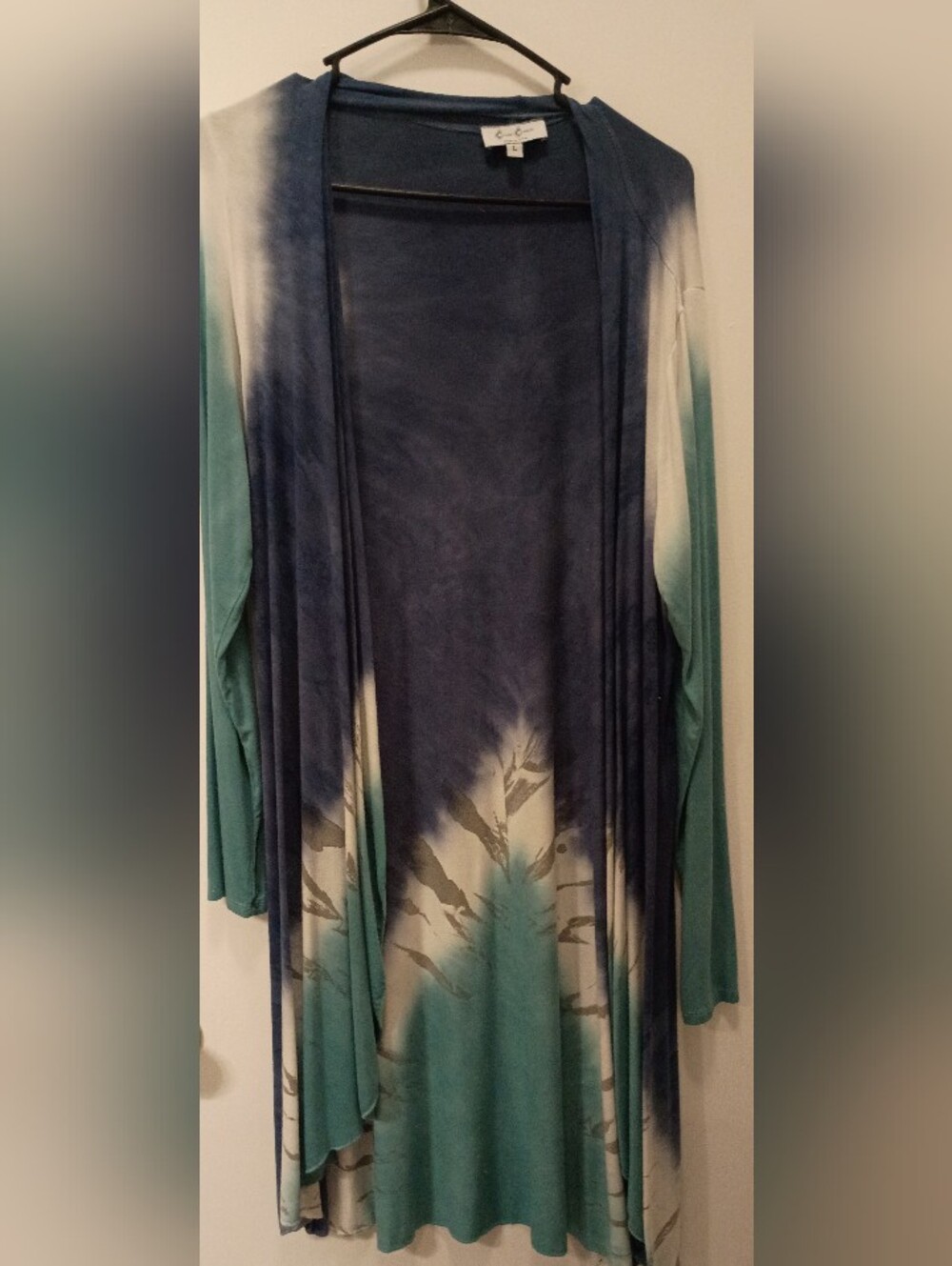 Tie-Dye Open Front Duster Cardigan in Navy and Teal
